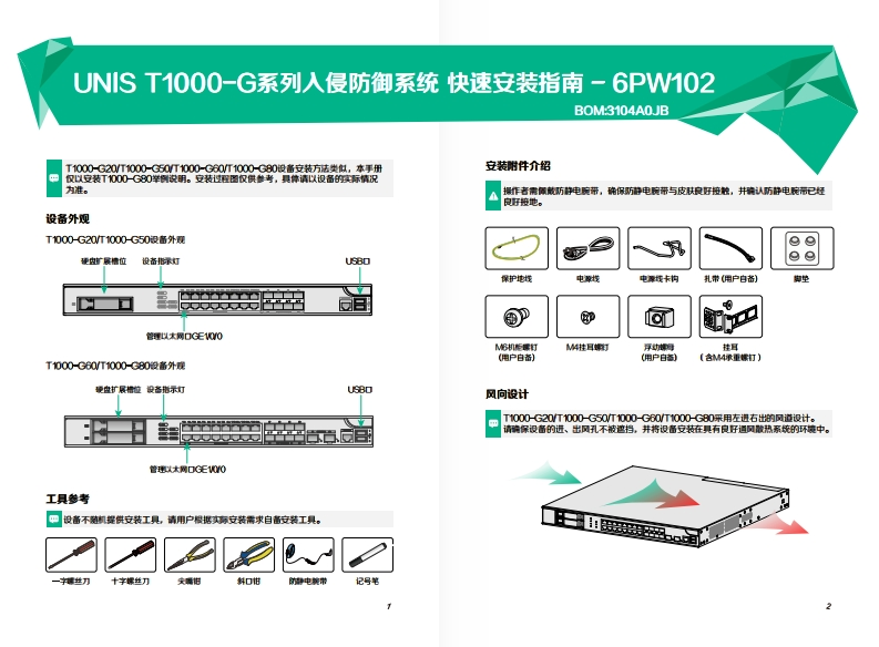 UNIS-T1000-G系列入侵防御系统-快速安装指南-6PW102
