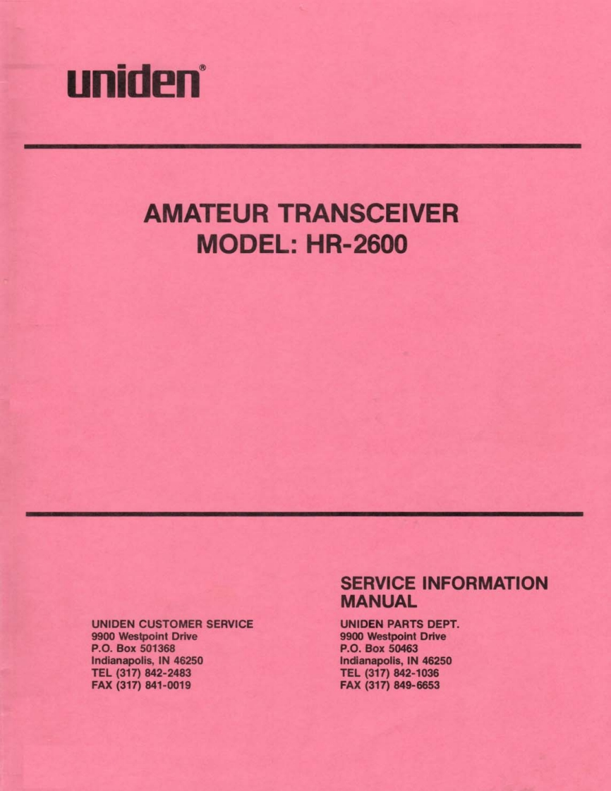 Uniden_-HR-2600_Service-Manual维修手册电器原理图