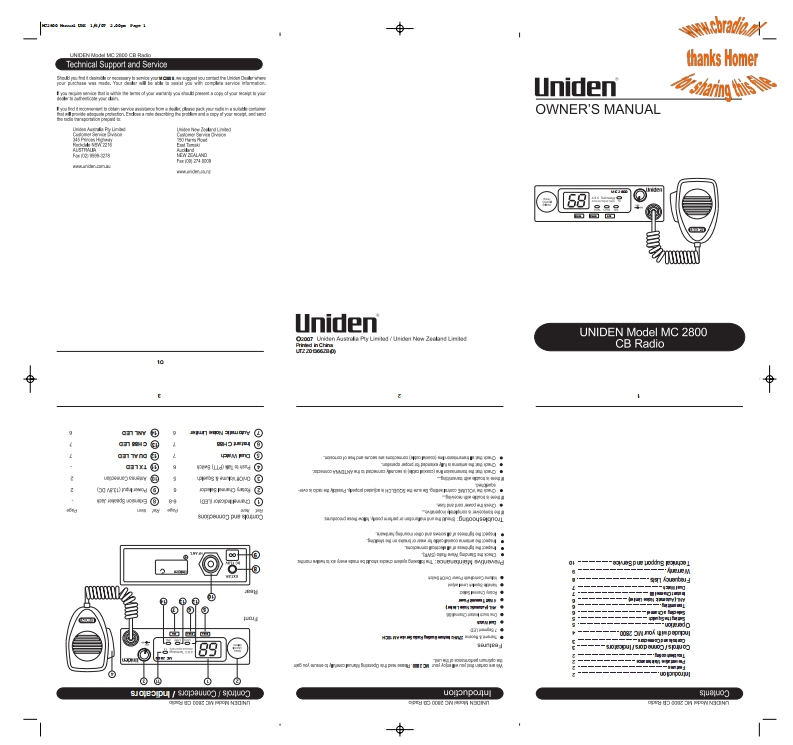 Uniden_MC2800_Homer_使用说明书手册