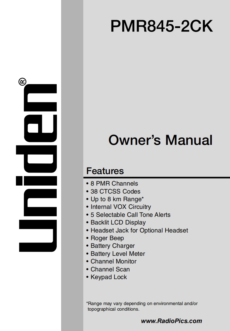 Uniden_PMR845_Manual操作说明书手册