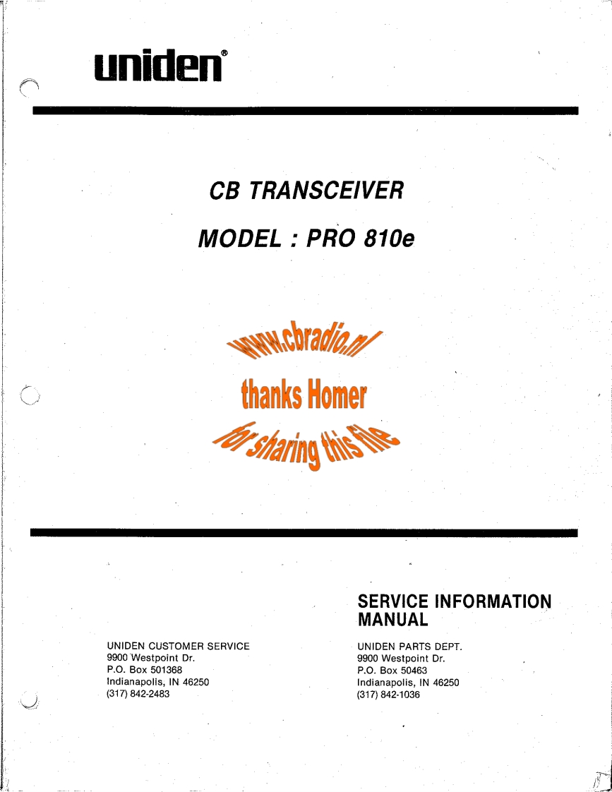 Uniden_Pro810E_PB122_HOMER_ENG维修说明书手册含电气原理图