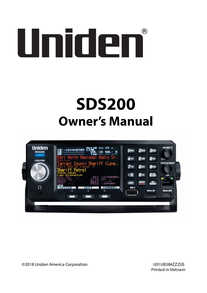 Uniden_SDS200_用户使用操作说明书手册