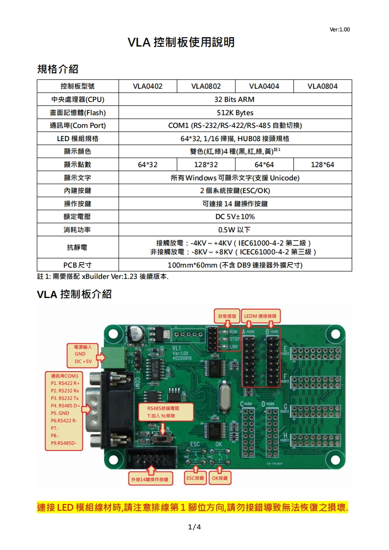 VLA控制板使用說明