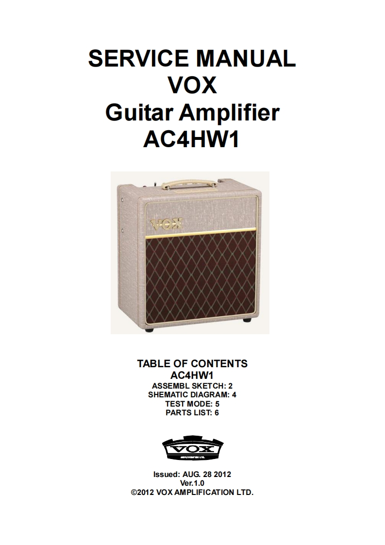 VOX-ac4hw1维修手册含电器原理图