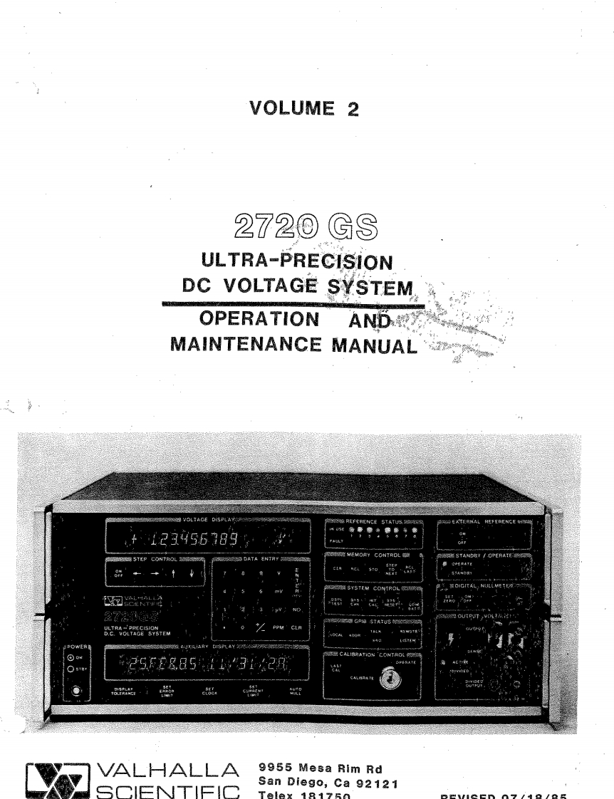 Valhalla_Scientific_2720GS_Ultra-Precision_DC_Voltage_System_Calibrator_维修操作手册