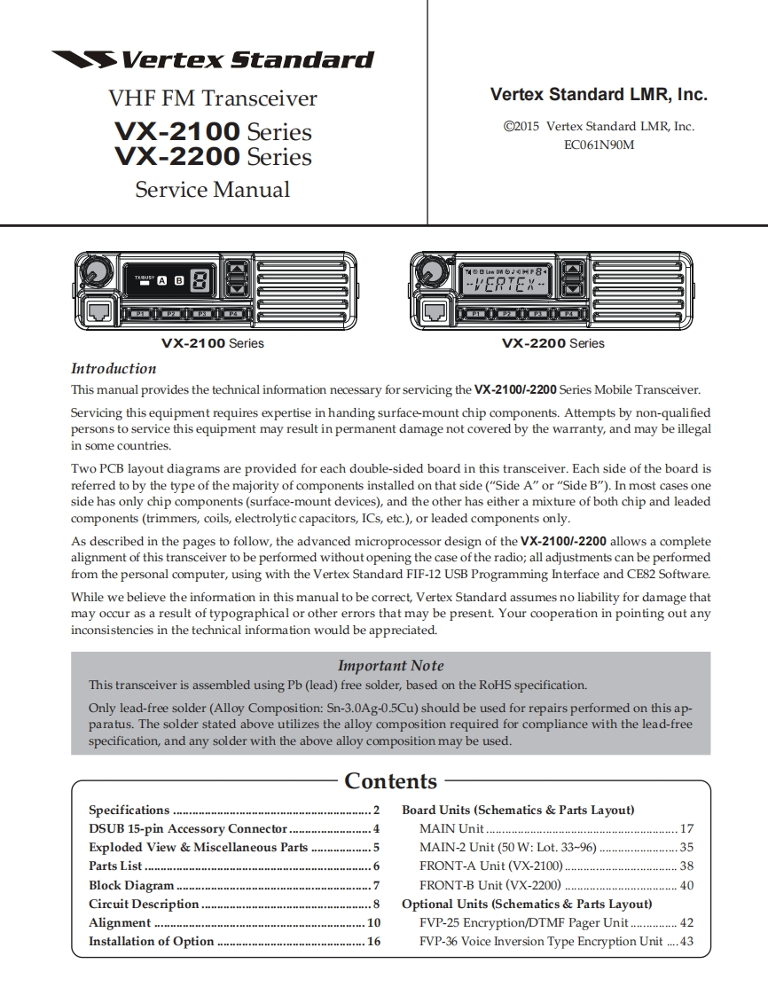 Vertex_VX-2100_VX-2200_VHF_维修维护电器原理图手册_2015
