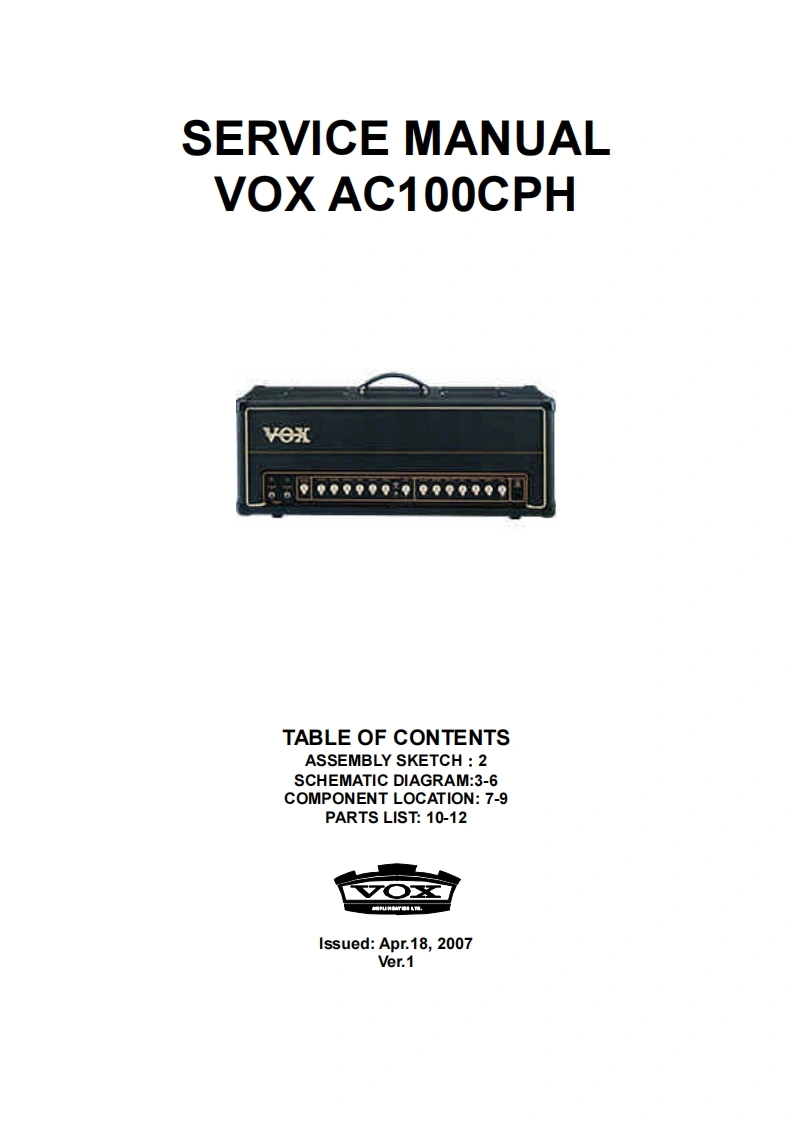 Vox_ac100cph维修手册含电器原理图