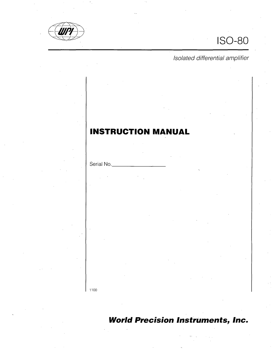WPI_ISO-80_Isolated_Differential_Amplifier_操作说明书手册
