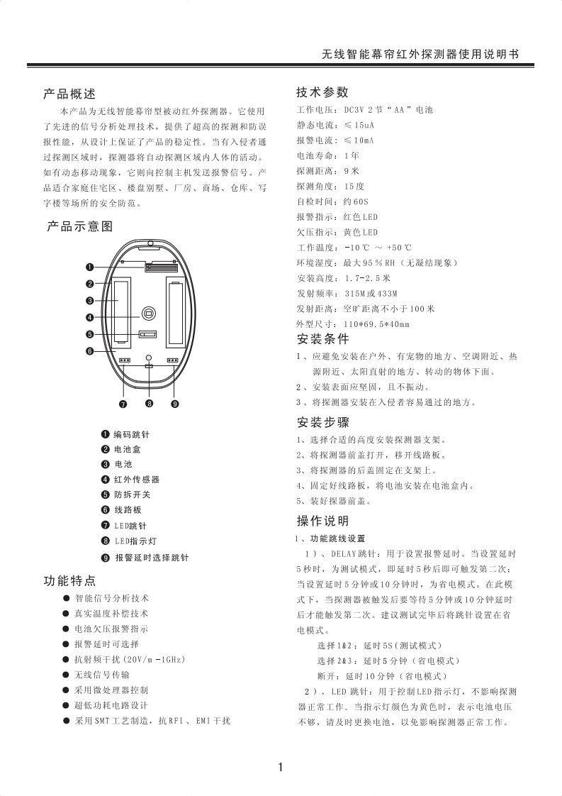 WS-600WM-Wireless-Curtain-PIR-Sensor-User-Manual