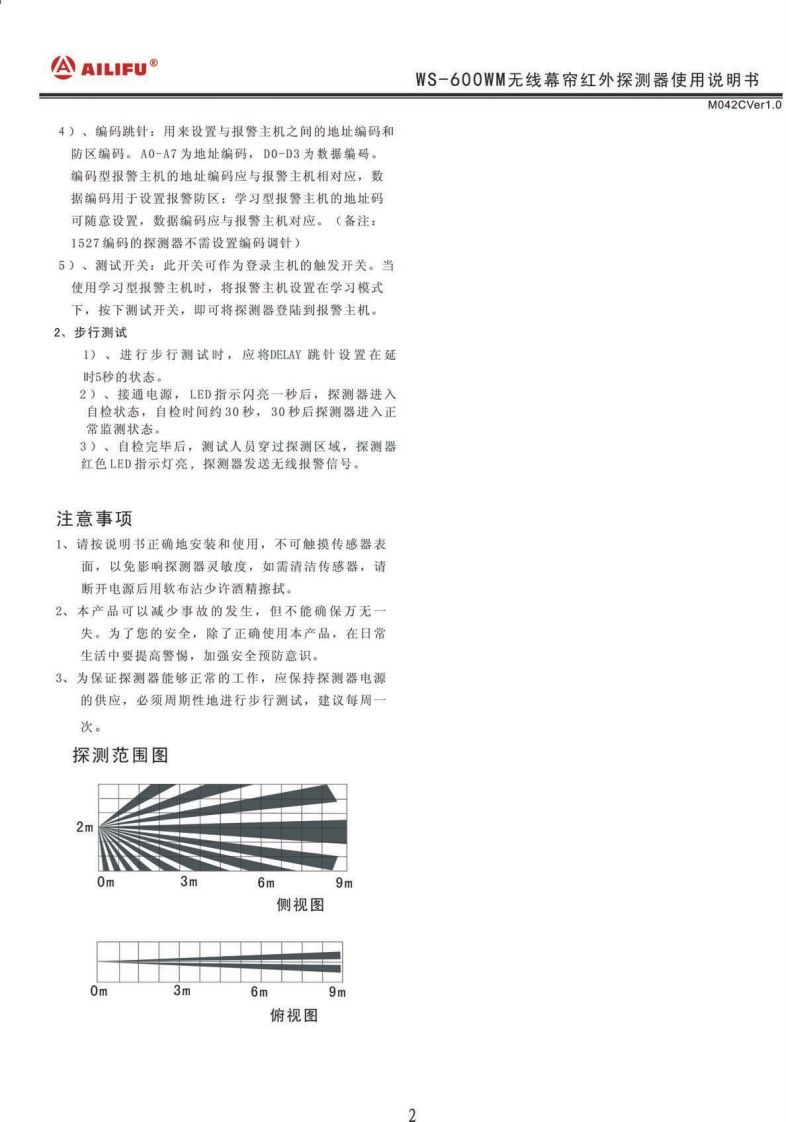 WS-600WM无线幕帘红外探测器