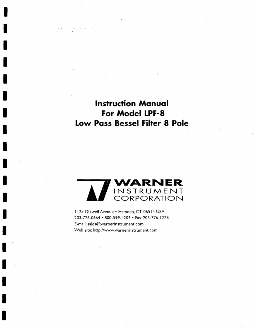 Warner_LPF-8_LowPassBesselFilter_8-Pole_操作说明书手册