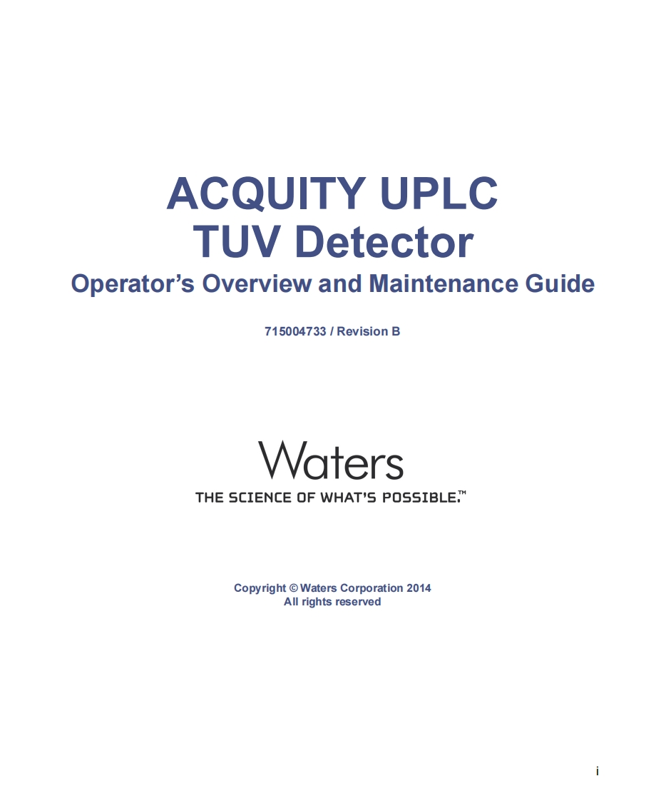 Waters-Acquity-UPLC-TUV-Detector-Operatorss-Overview-and-维修操作说明书手册