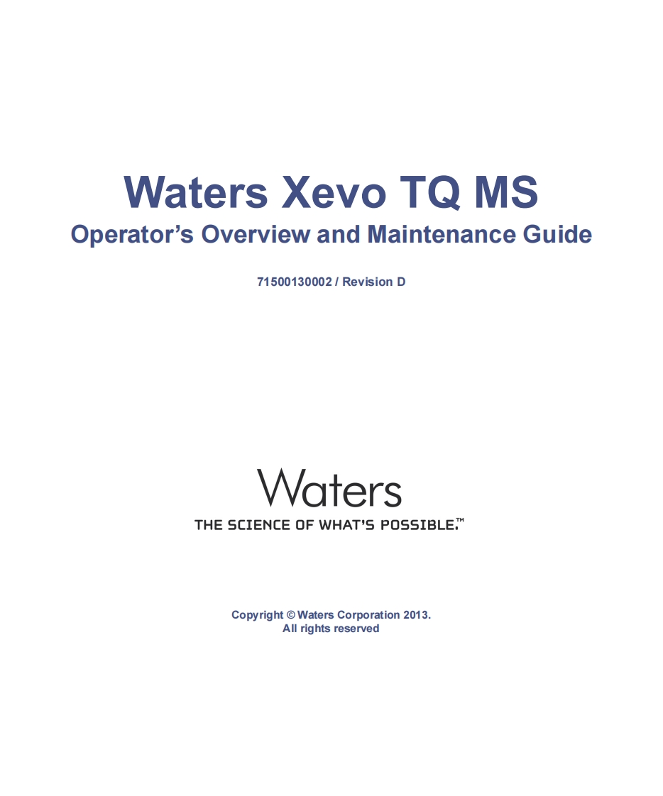 Waters-Xevo-TQ-MS-Operators-Overview-and-维修操作说明书手册