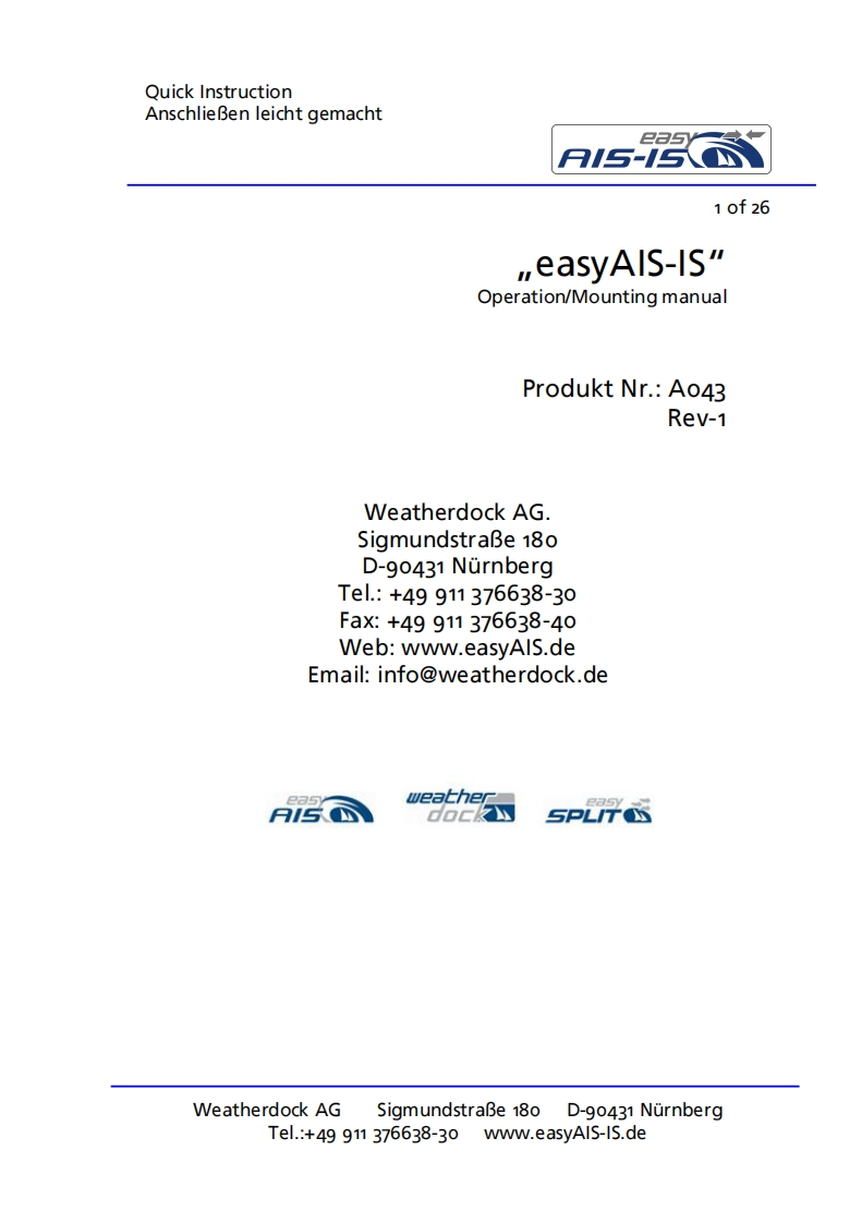 WeatherDock_EasyAIS_43_Manual操作说明书手册