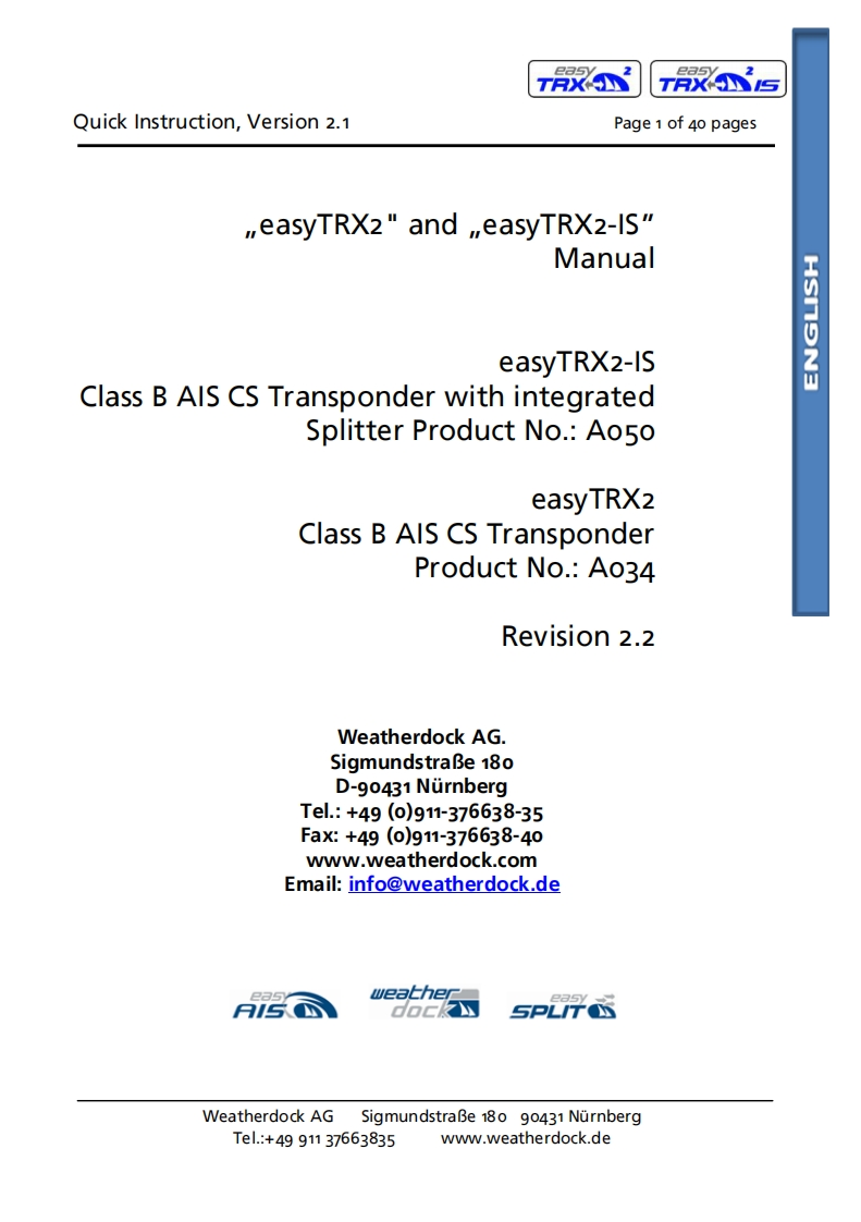 WeatherDock_EasyTRX_A034-A050_Manual操作说明书手册