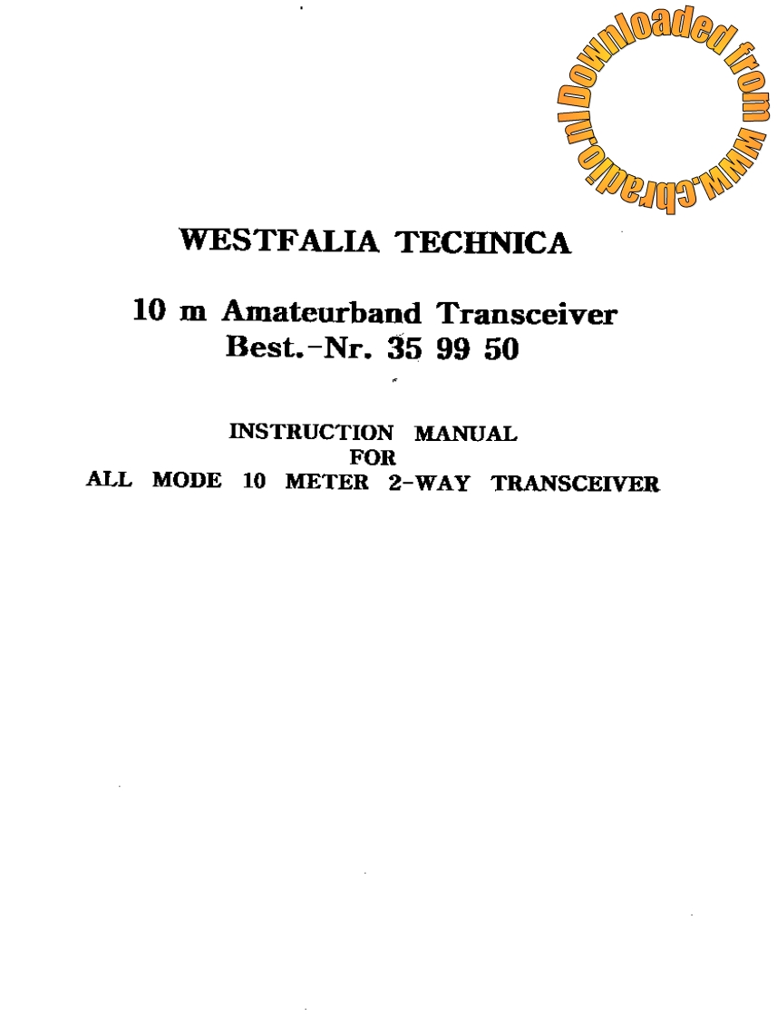 Westfalia_Techica_10M_使用说明书手册
