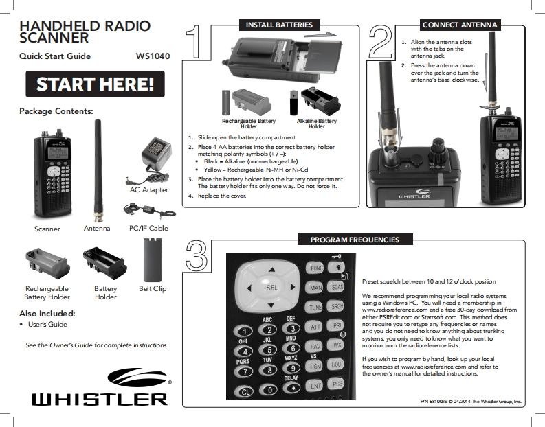 Whistler_WS1040_Quick-Start-Guide操作说明书手册
