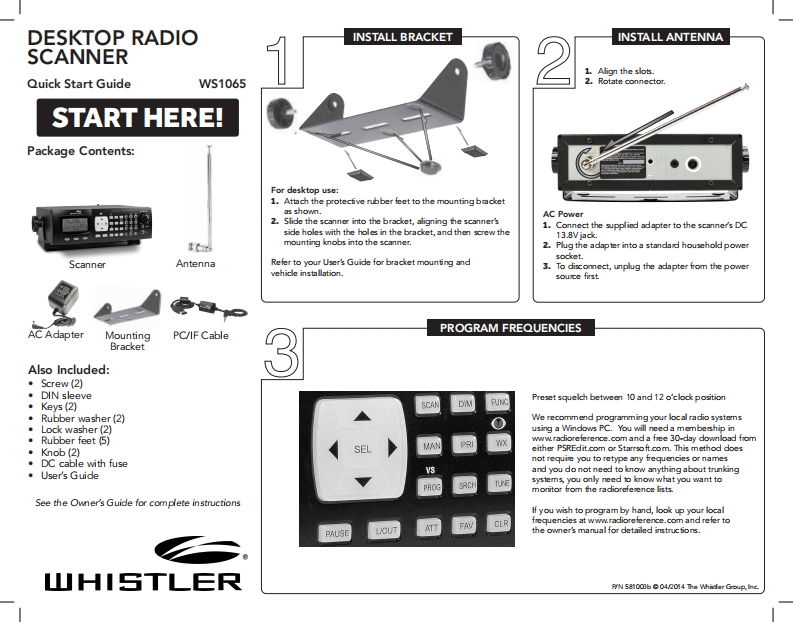 Whistler_WS1065_Quick-Start-Guide操作说明书手册