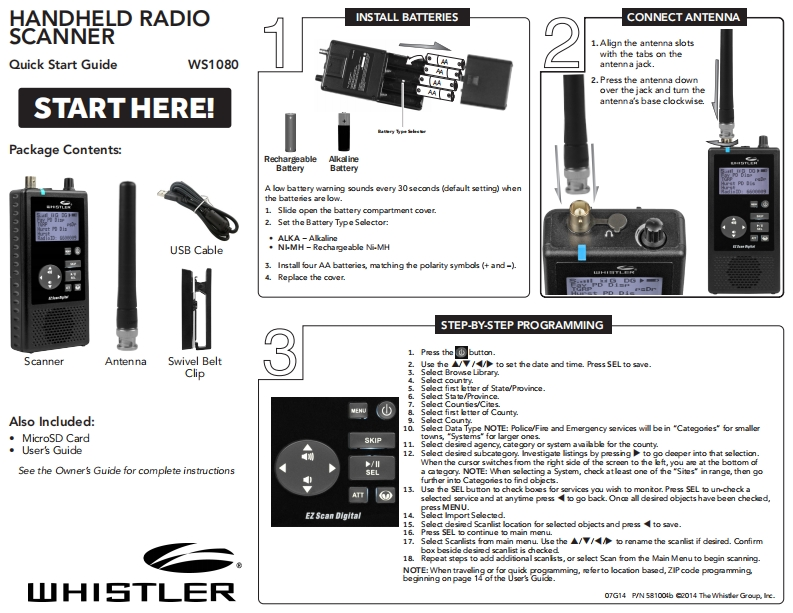 Whistler_WS1080_Quick-Start-Guide操作说明书手册