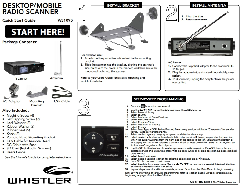 Whistler_WS1095_Quick-Start-Guide操作说明书手册