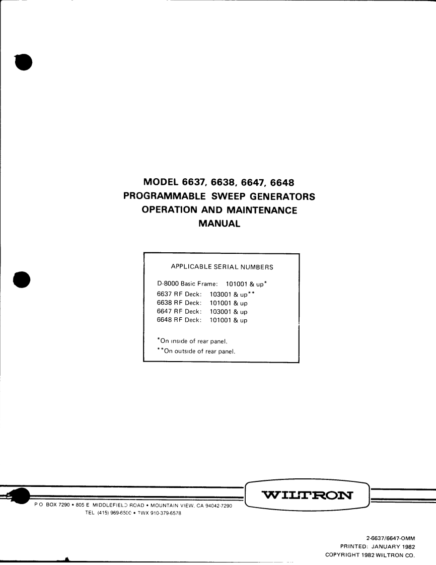 Wiltron6637-38-47-48OperationanMaintenanceManual维修操作说明书手册