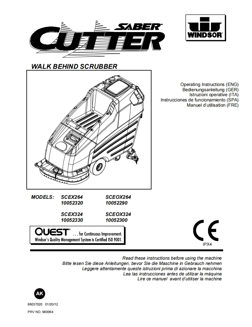 Windsor-Saber-Cutter-Deluxe-32-SCEX324-Scrubber-Manual操作与维护手册