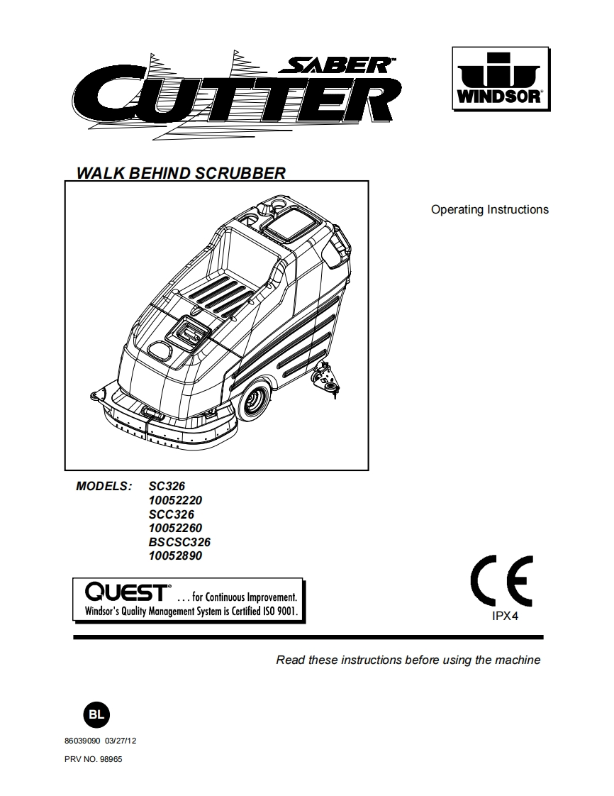 Windsor-Saber-Cutter-Standard-32-Scrubber-SC326-SCC326-Manual操作与维护手册
