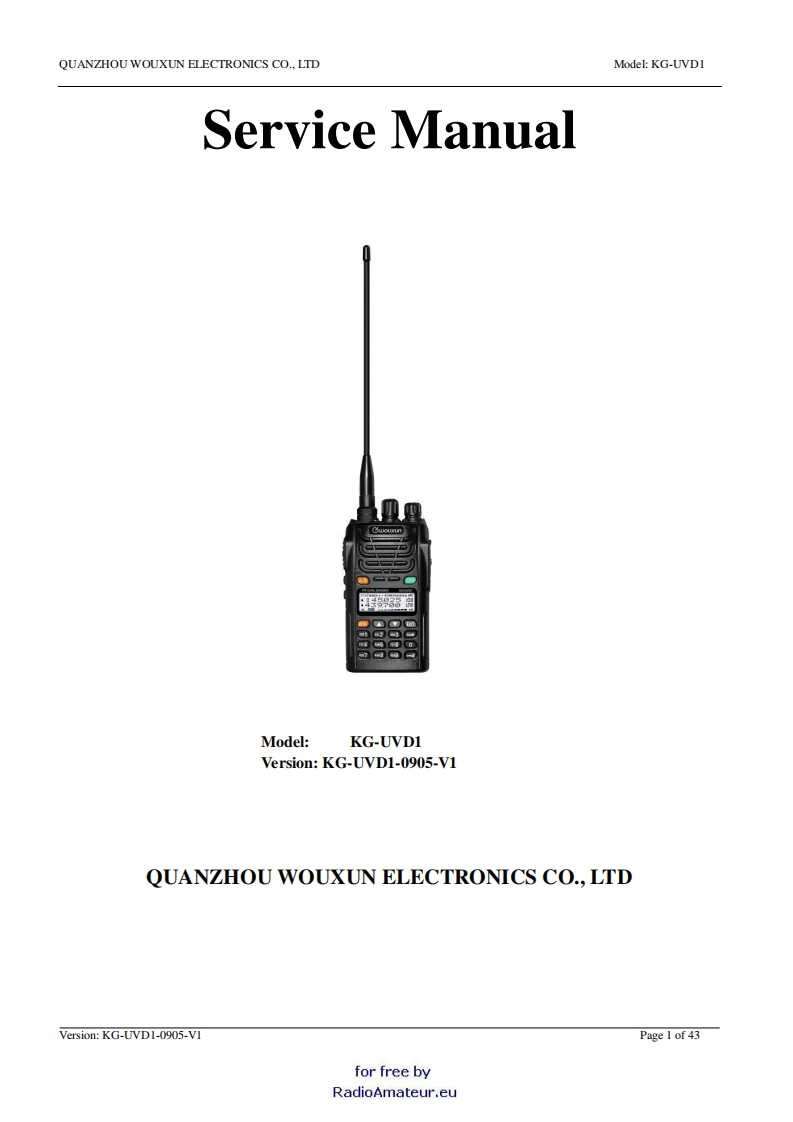 Wouxun欧讯_KG-UVD1_serv维修手册含电器原理图