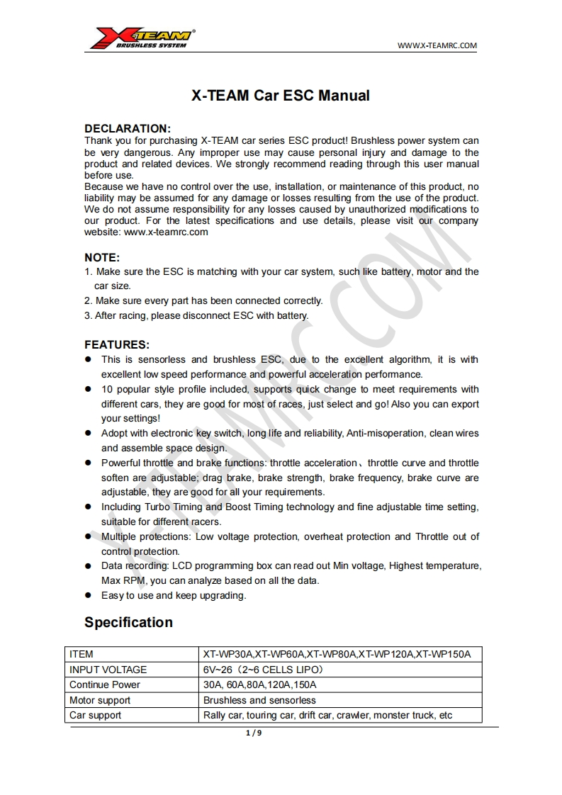 X-TEAM-Car-ESC-Manual