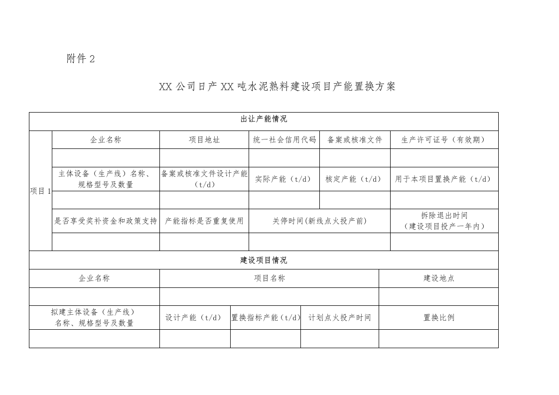 XX公司日产XX吨水泥熟料建设项目产能置换方案