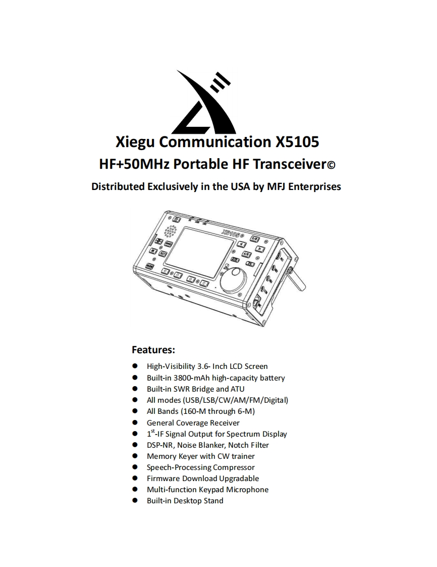 Xiegu_X-5105_USA_使用说明书手册