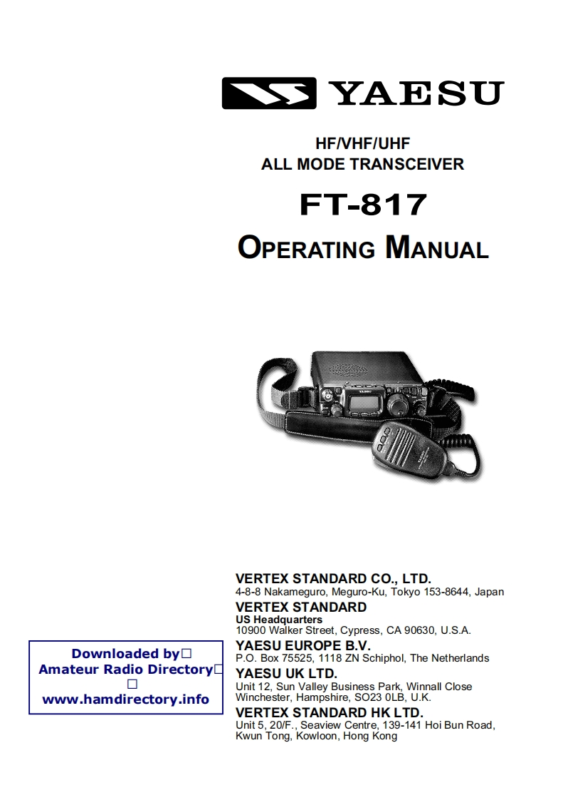YAESU--FT-817-操作说明书手册