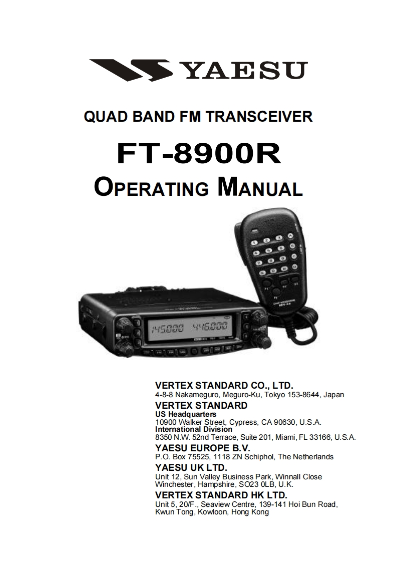 YAESU--FT-8900R-操作说明书手册