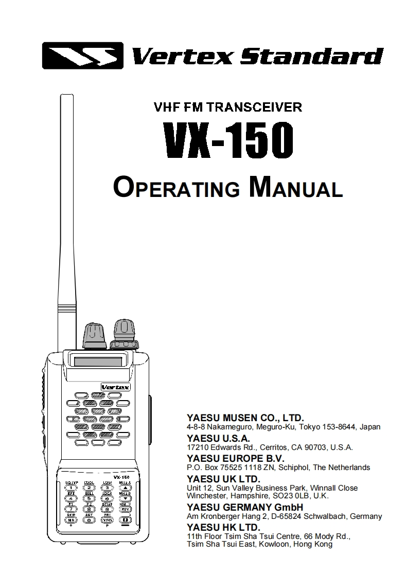 YAESU--VX-150-操作说明书手册