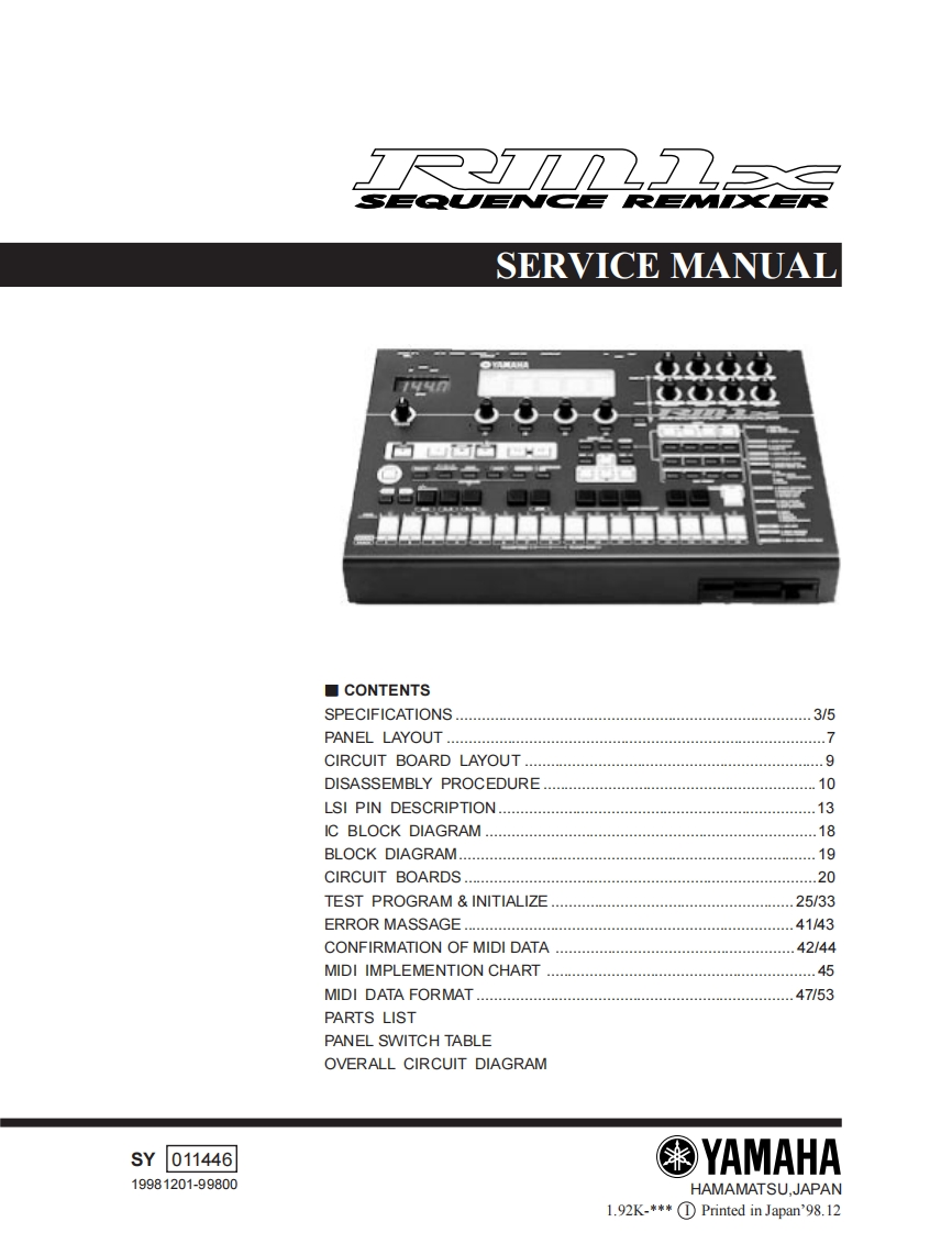 YAMAHA_RM1X_维修手册电器原理图