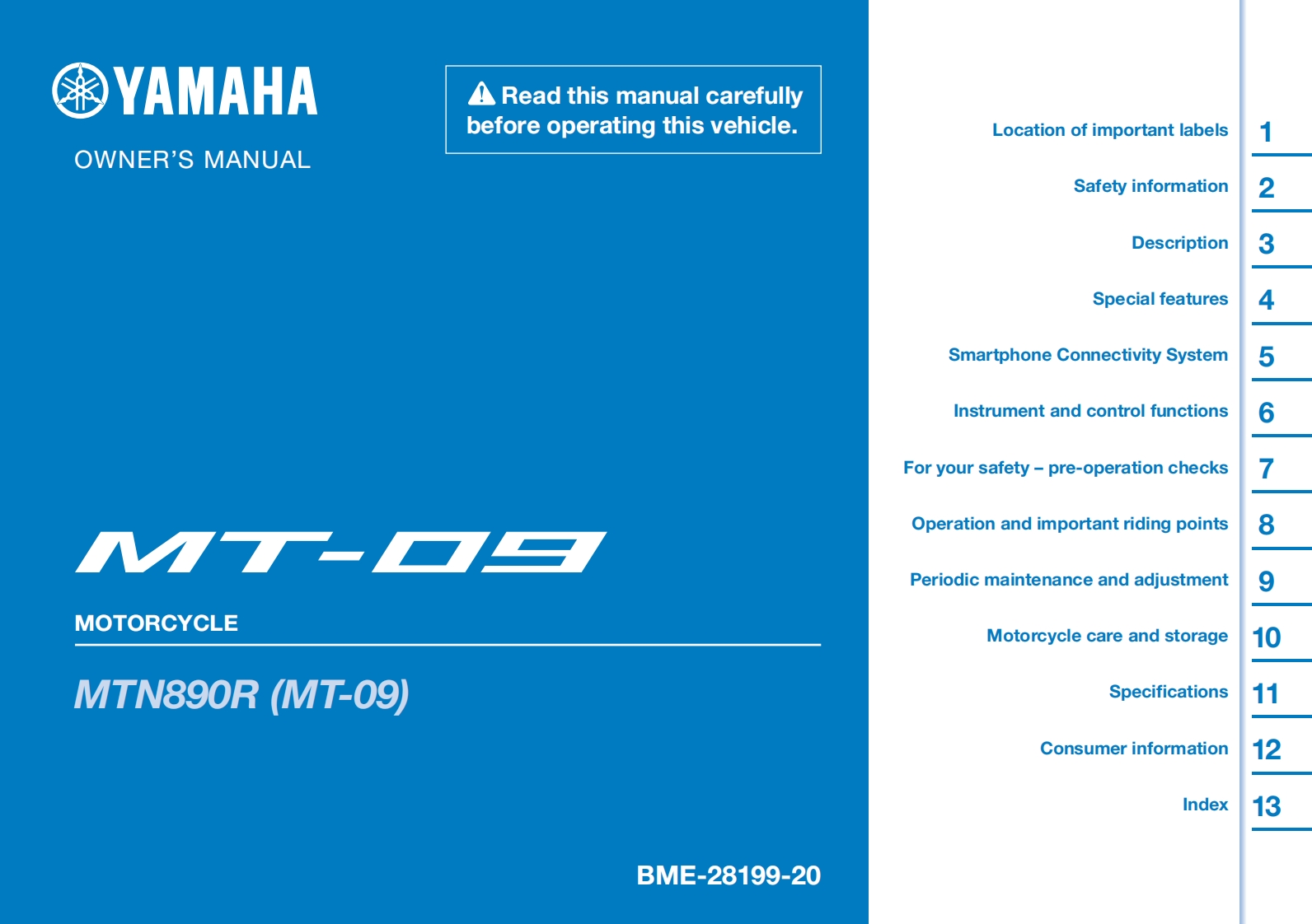 YAMAHA雅马哈MTN890R摩托车驾驶与日常维护维修手册