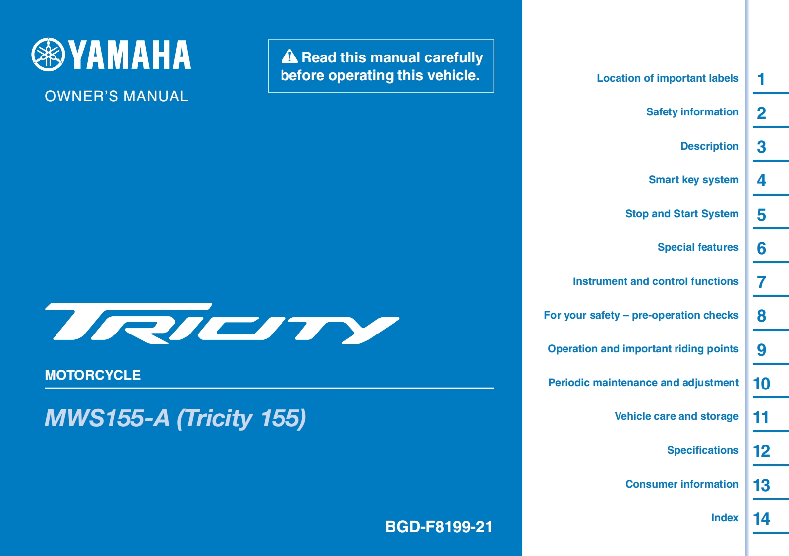 YAMAHA雅马哈MWS155摩托车驾驶与日常维护维修手册