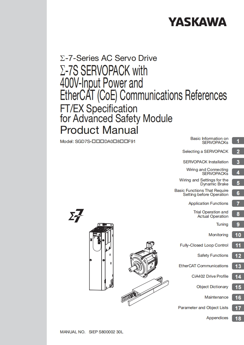 YASKAWA安川Sigma-7_400V_F91_EtherCAT_Product_Manual_SIEP_S800002_30安装调试说明书手册
