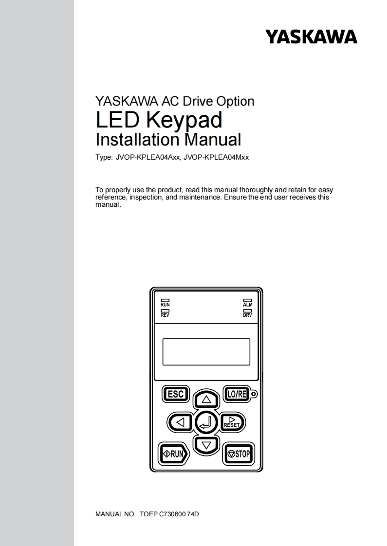 YASKAWA安川TOEP-C73060074D-3-0安装调试说明书手册