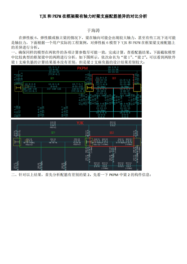 YJK和PKPM在框架梁有轴力时梁支座配筋差异的对比分析-于海涛-终版210902