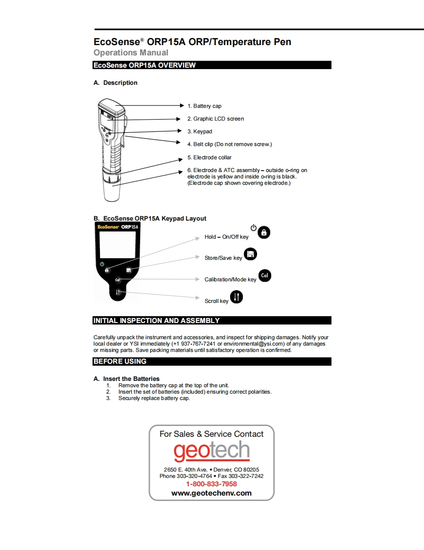 YSI_ORP15A_使用说明书手册