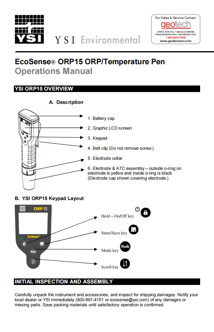 YSI_ORP_15_使用说明书手册