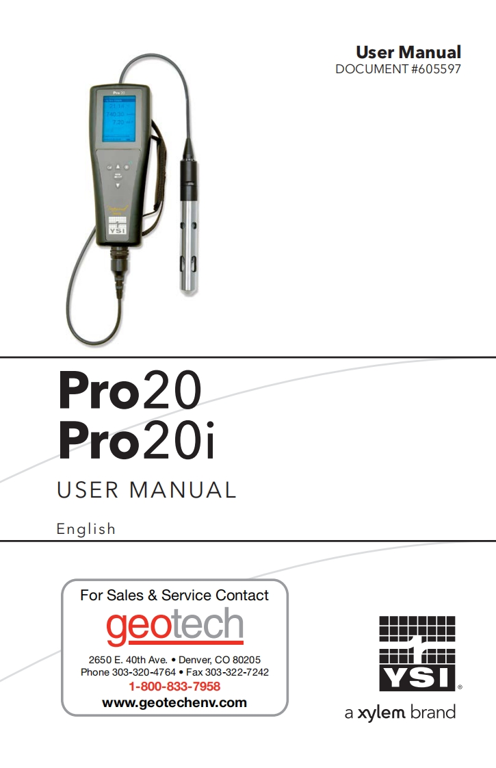 YSI_Pro20_Pro20i_User_使用说明书手册_English