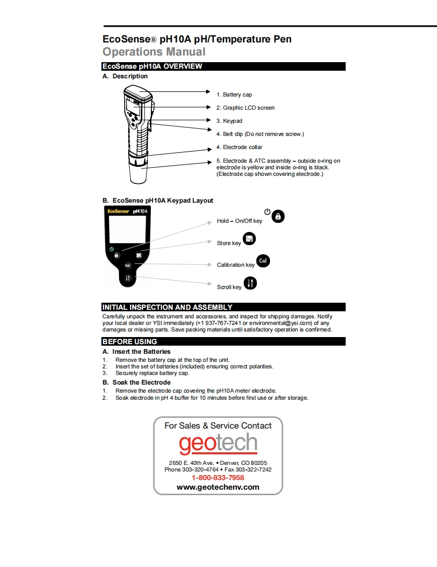 YSI_pH10A_使用说明书手册