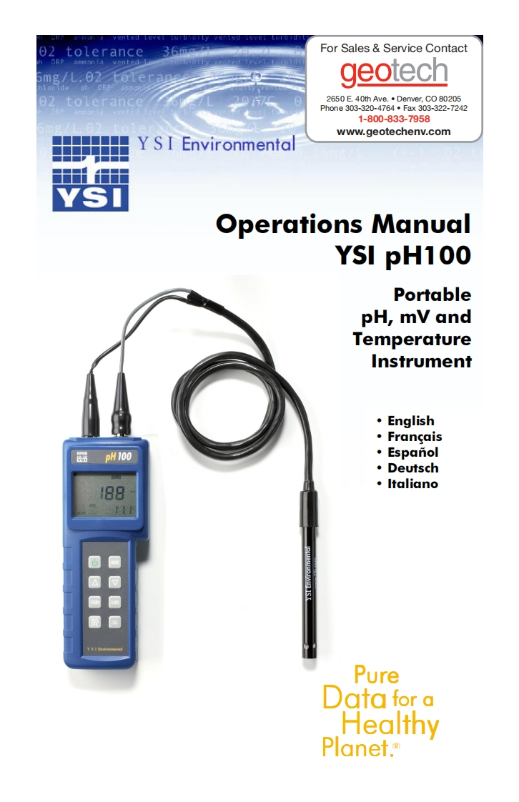 YSI_pH_100_使用说明书手册