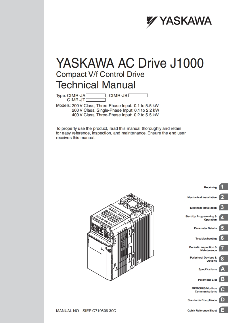 Yaskawa-J1000-Manual变频器操作说明书手册-ENG