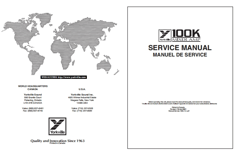 Yorkville-100K-Mixer-Amp-Service-Manual维修服务手册说明书含电器原理图
