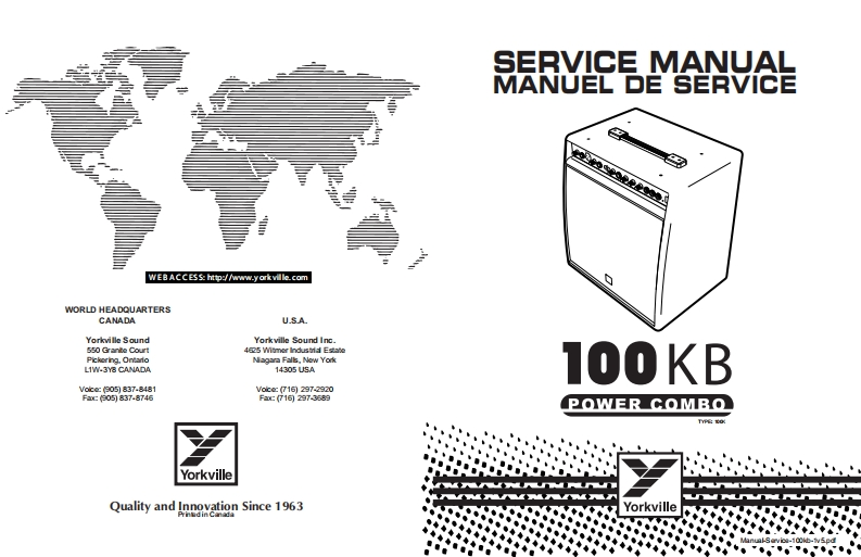 Yorkville-100KB-Acoustic-Amp-Service-Manual维修服务手册说明书含电器原理图