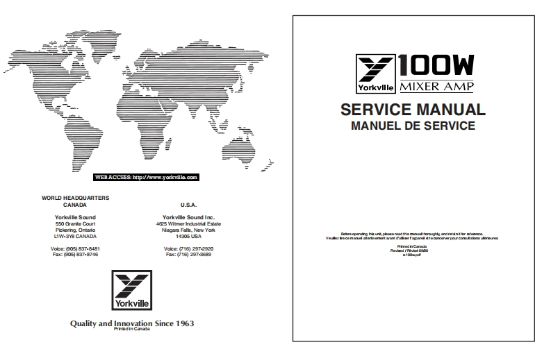 Yorkville-100W-Mixer-Amp-Service-Manual维修服务手册说明书含电器原理图