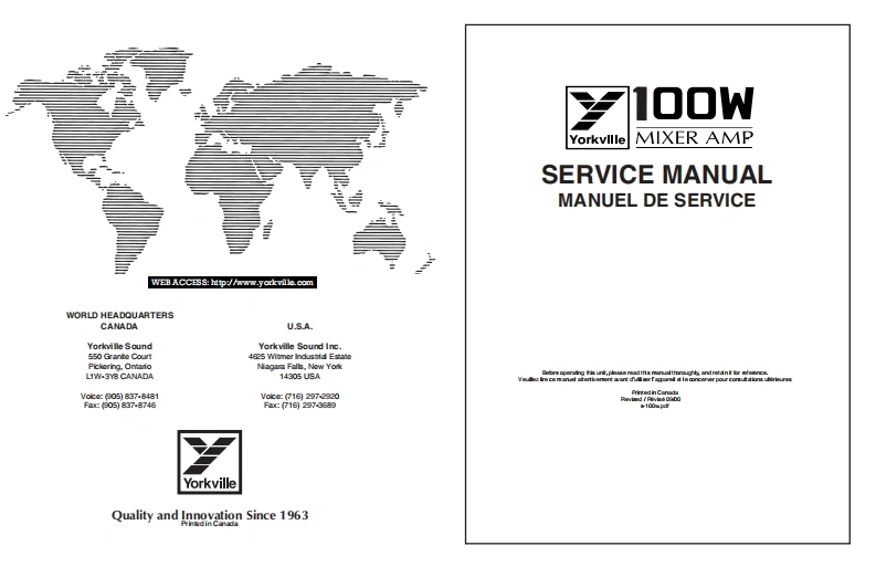 Yorkville-100W-Mixer-Amp-Service-Manual维修服务手册说明书含电器原理图
